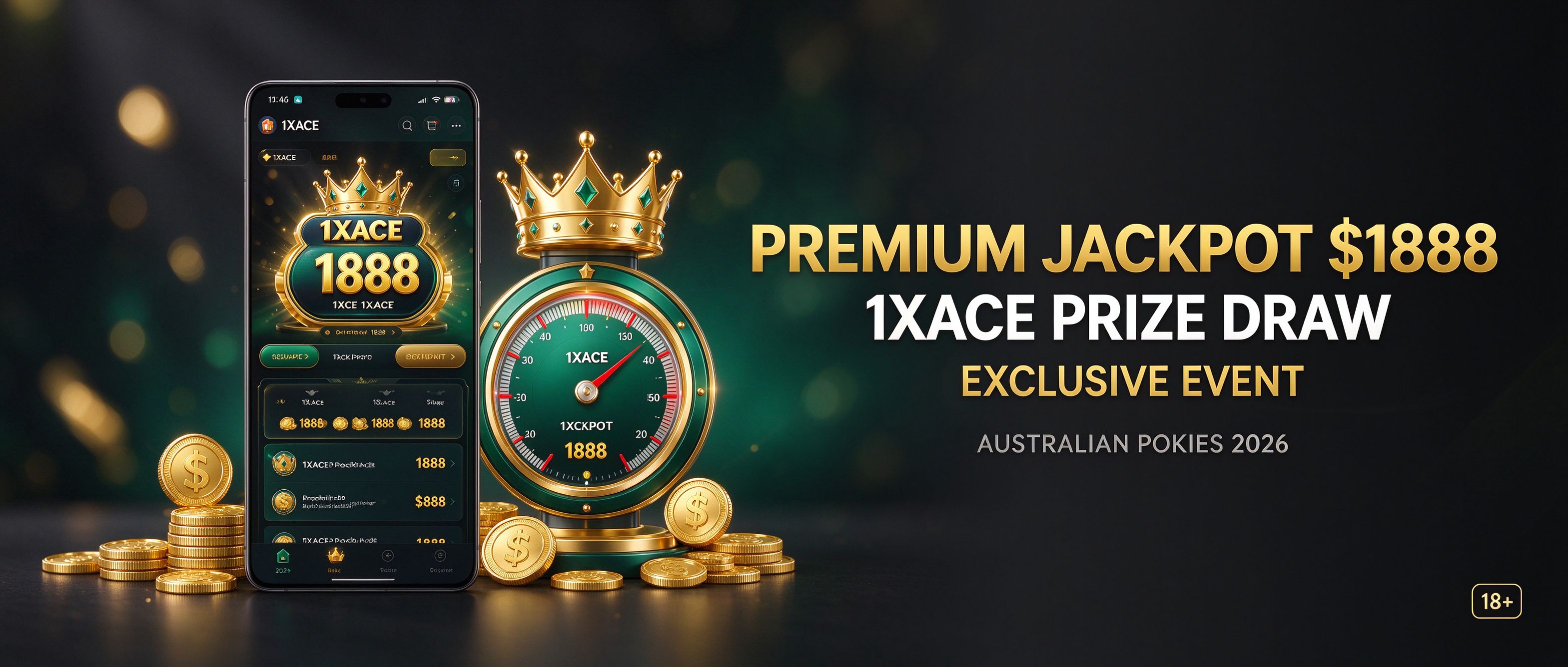 1XACE premium jackpot 1888 dollars exclusive prize draw event