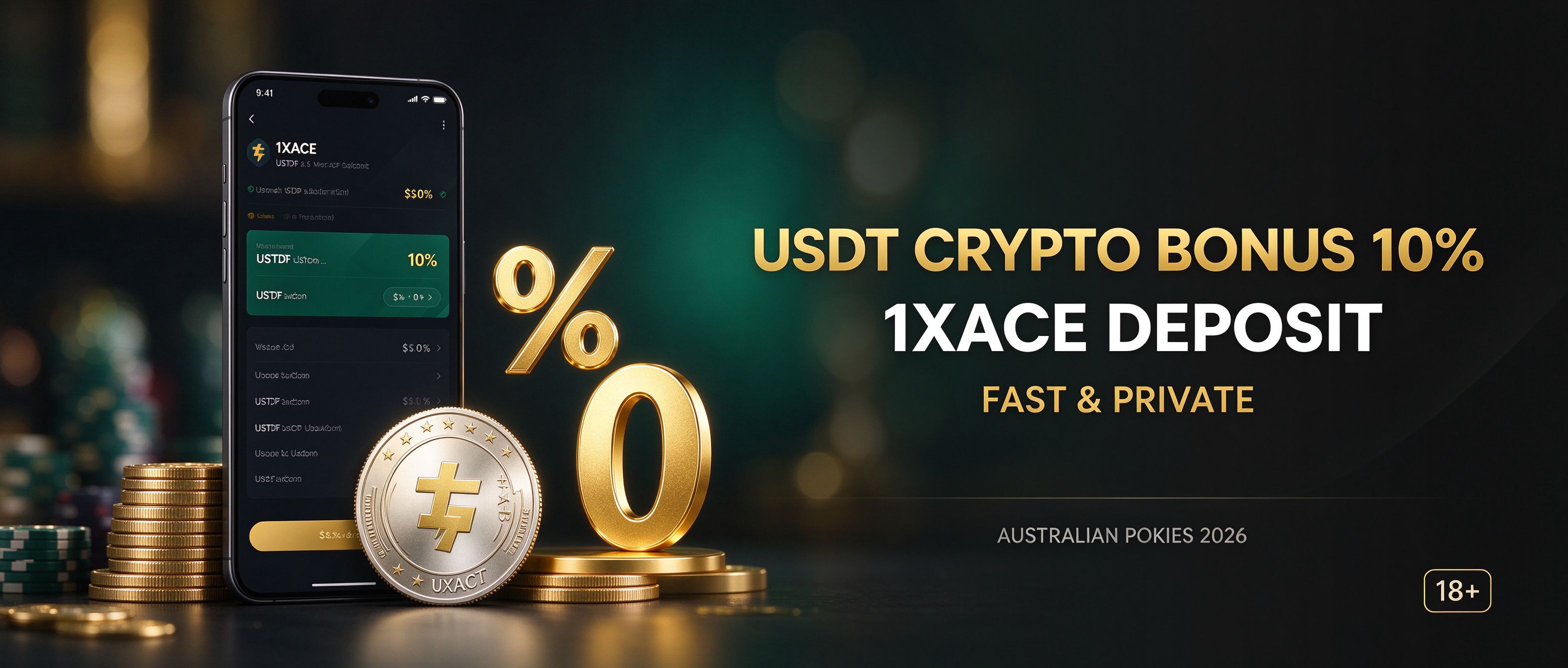 1XACE USDT crypto bonus 10 percent, fast and private deposit
