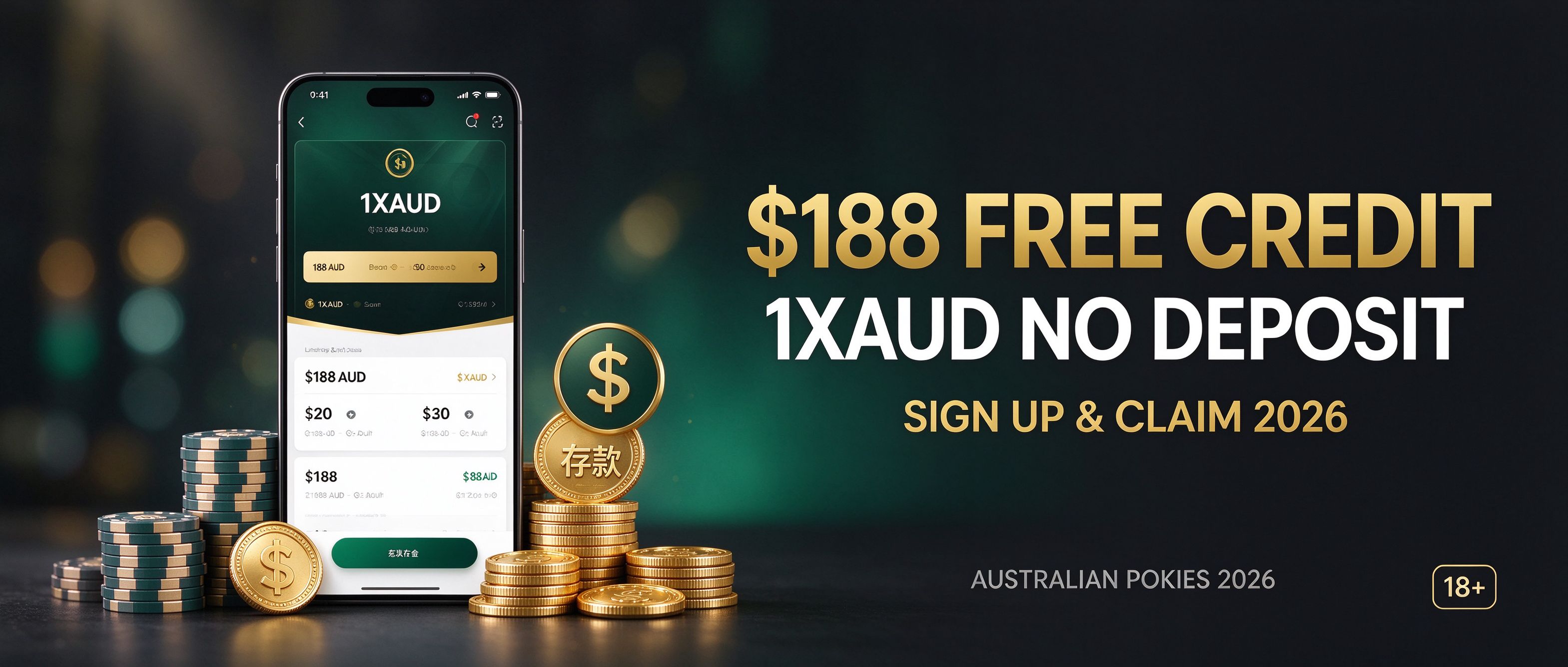 1XAUD 188 dollar free credit no deposit, sign up and claim 2026