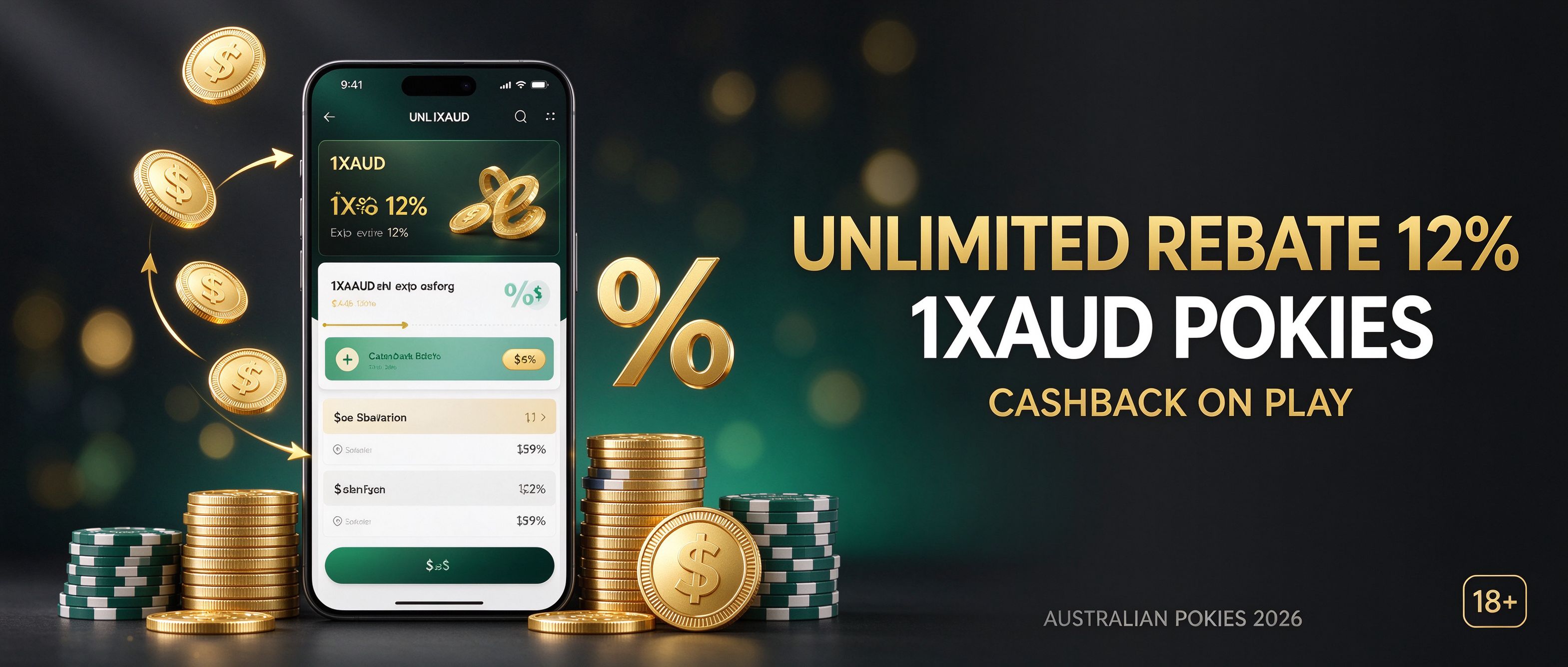1XAUD pokies unlimited rebate 12 percent cashback on play