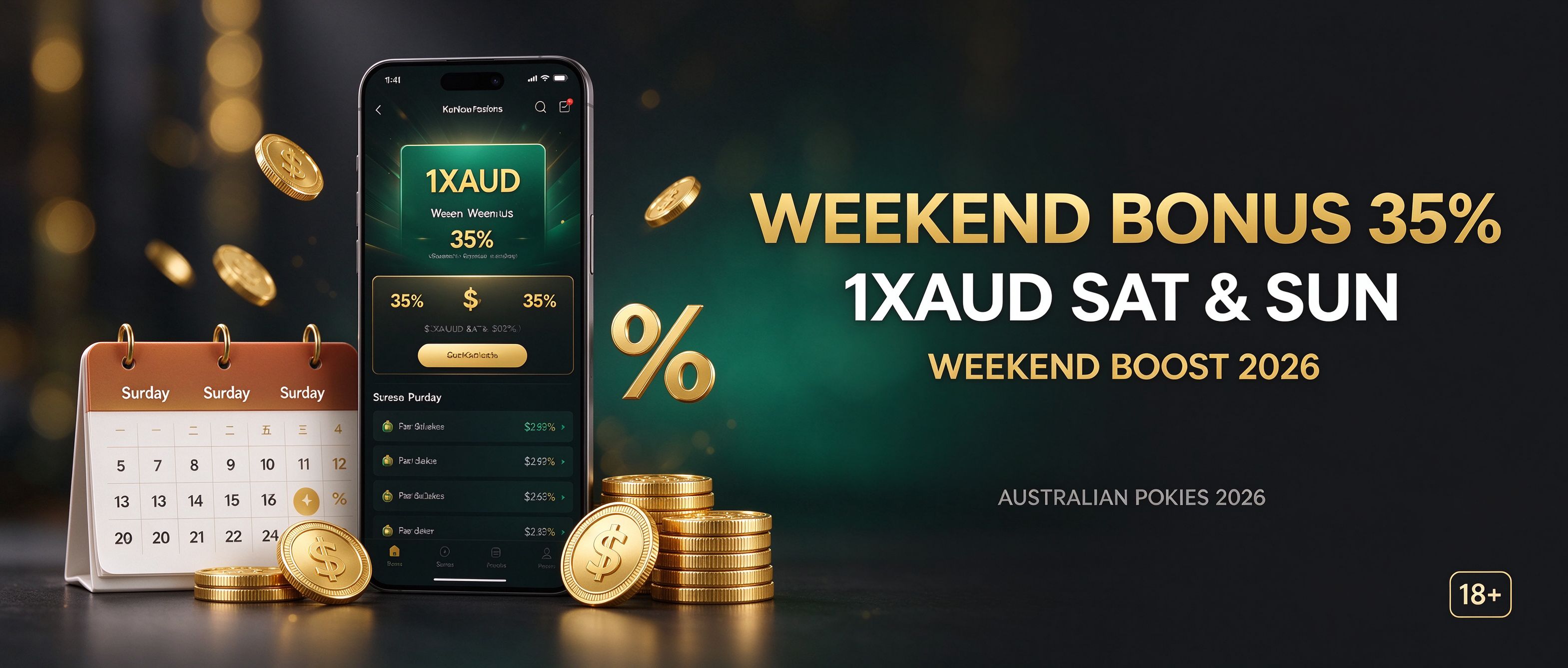 1XAUD weekend bonus 35 percent Saturday and Sunday boost 2026