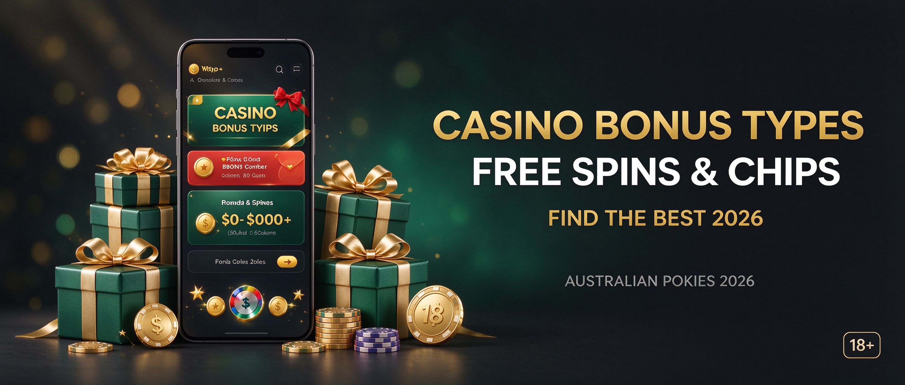 Casino bonus types, free spins and chips for Australian pokies 2026