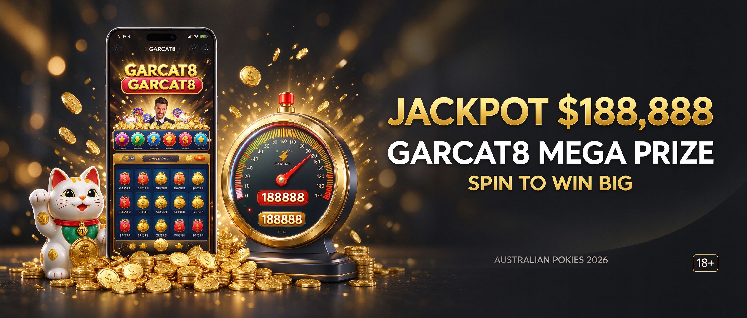 GARCAT8 jackpot 188888 mega prize, spin to win big